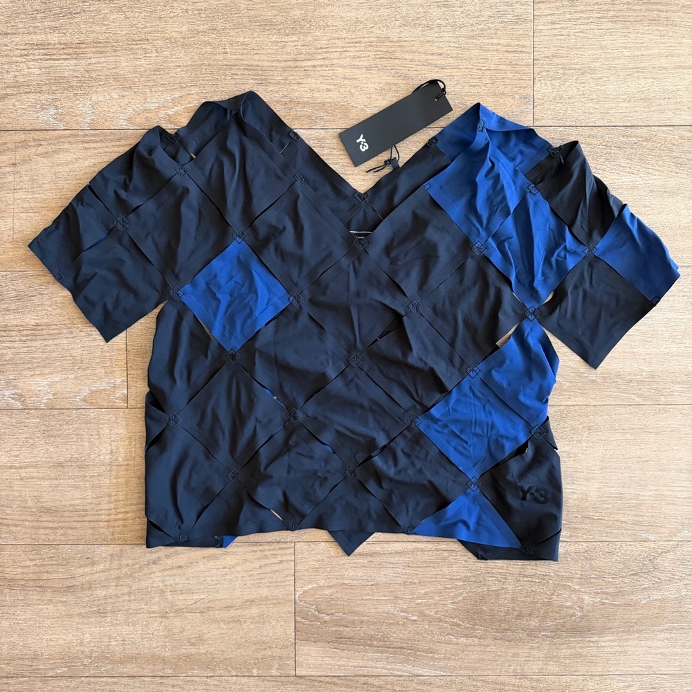 Adidas Y-3 puzzle Black and Blue Patchwork Crop Top women XS